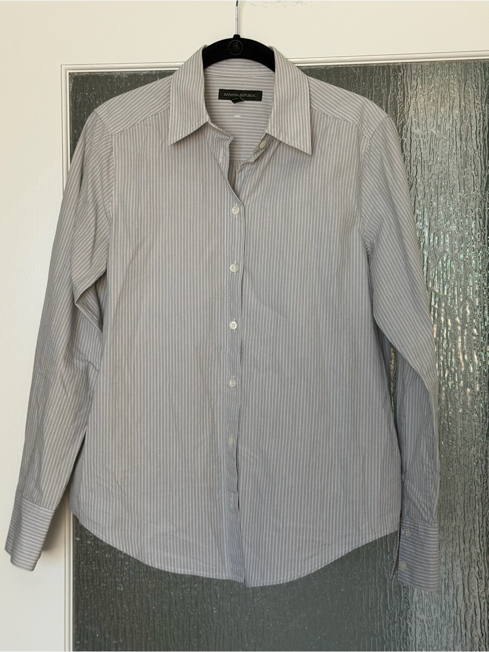 Banana Republic the classic shirt in grey stripe. Size small.